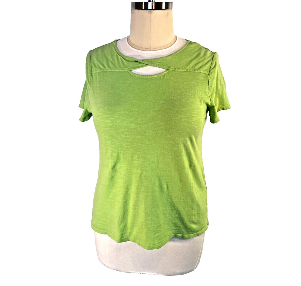 Chico's - Women's L Lime Green Tee Shirt Keyhole Boat Neck